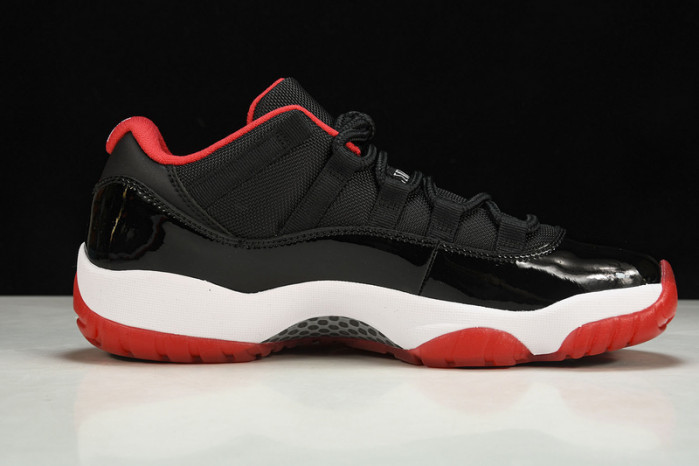air jordan 11 retro low "bred" black/ red mens 528895-012