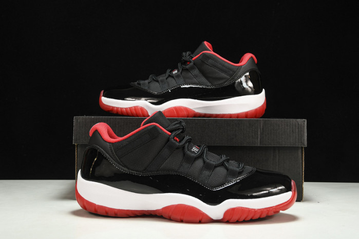 air jordan 11 retro low "bred" black/ red mens 528895-012
